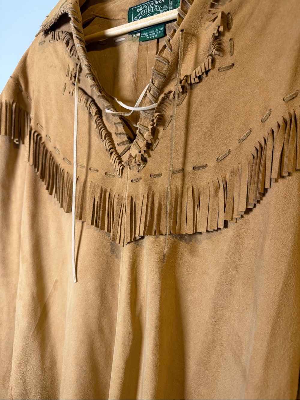 Ralph Lauren Tan Suede Fringe Lace-Up Pullover vintage 1990s - Picture 3 of 5